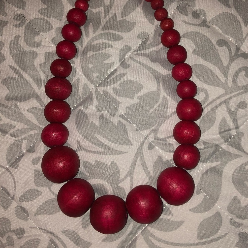 Red wooden beaded necklace